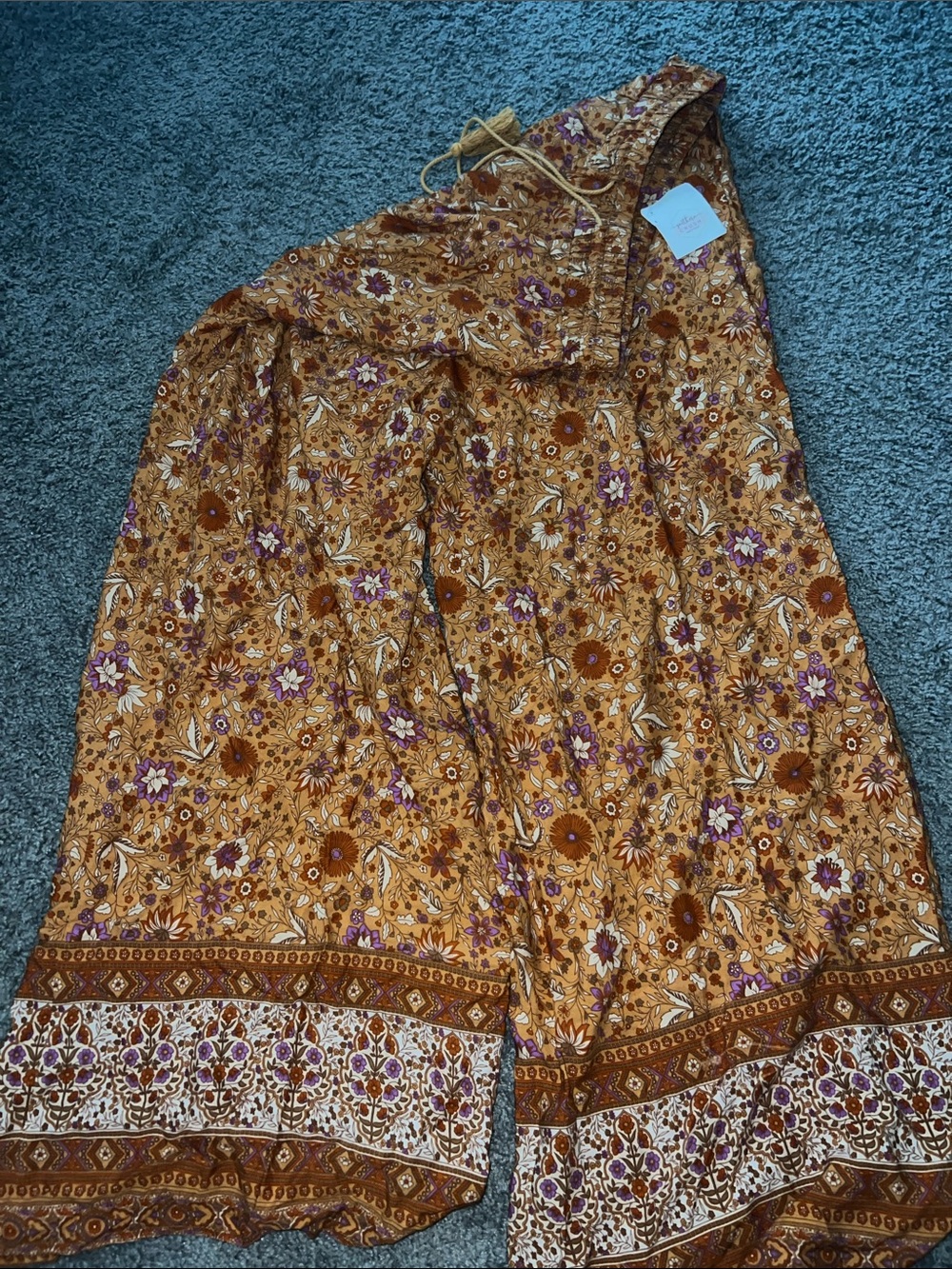 Spell Floral Drawstring Waist Pants in Orange and Purple